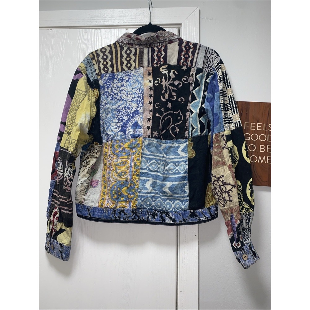 Sacred Threads Patchwork Cotton Jacket Boho Artto Wear M/L Made in India  Artsy - Picture 7 of 11